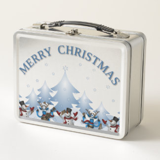 Dancing Snowmen Christmas Metal Lunch Box