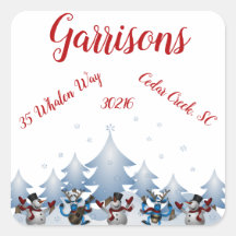Dancing Snowmen & Reindeer Return Address Label-