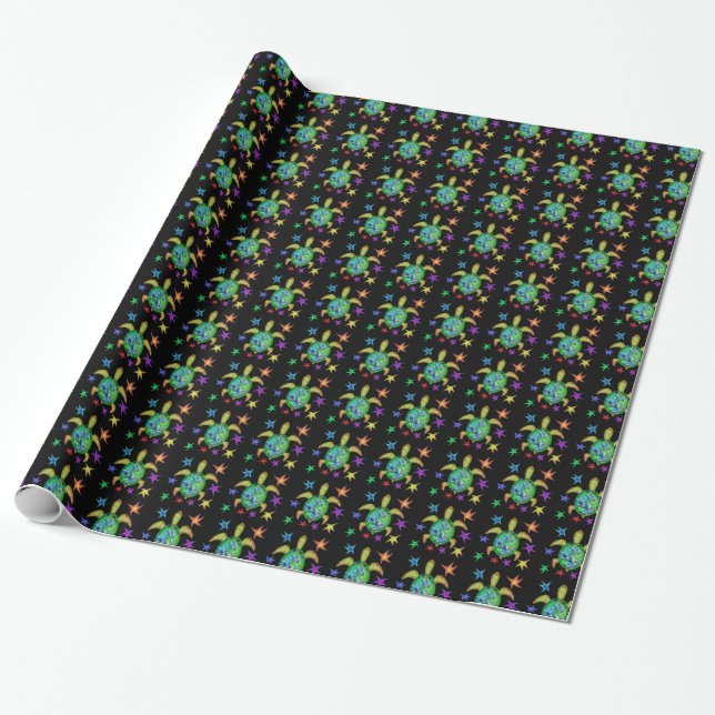 Dancing Star Turtle Wrapping Paper (Unrolled)