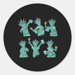 Dancing Statue Of Liberty 4th Of July Usa Boys Gir Classic Round Sticker