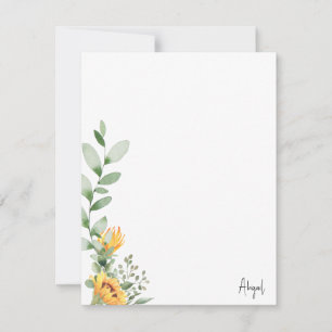 Dancing Sunflowers Custom Name Eucalyptus  Thank You Card