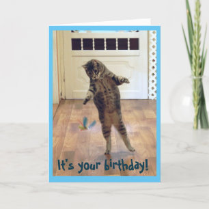 Dancing Tabby Cat Birthday Card