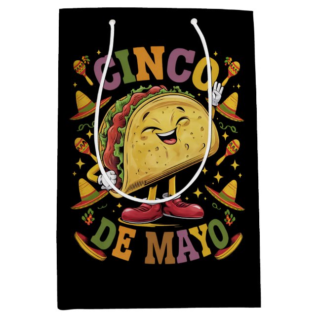 Dancing Taco Funny Cinco De Mayo Fiesta Party Medium Gift Bag (Front)