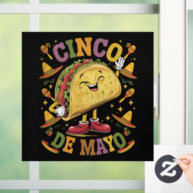 Dancing Taco Funny Cinco De Mayo Fiesta Party Window Cling (Home)