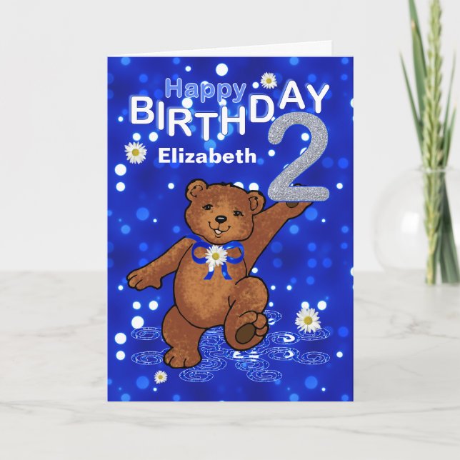 Dancing Teddy Bear 2nd Birthday for Girl Card (Front)