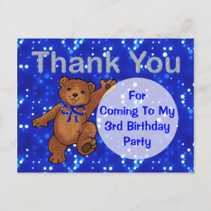 Dancing Teddy Bear 3rd Birthday Party Thank You Postcard