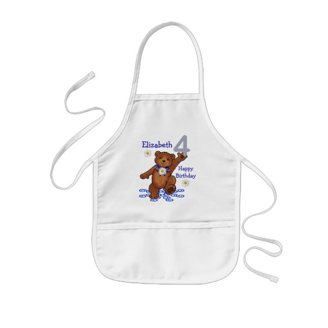 Dancing Teddy Bear 4th Birthday for Girl Kids Apron (Front)