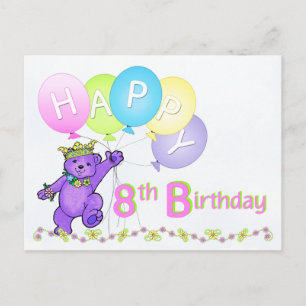 Dancing Teddy Bear 8th Birthday Postcard