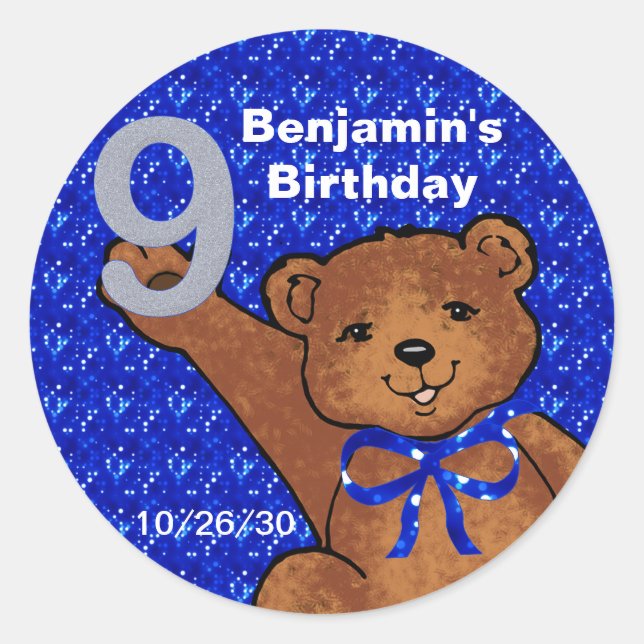 Dancing Teddy Bear 9th Birthday Scrapbook Stickers (Front)