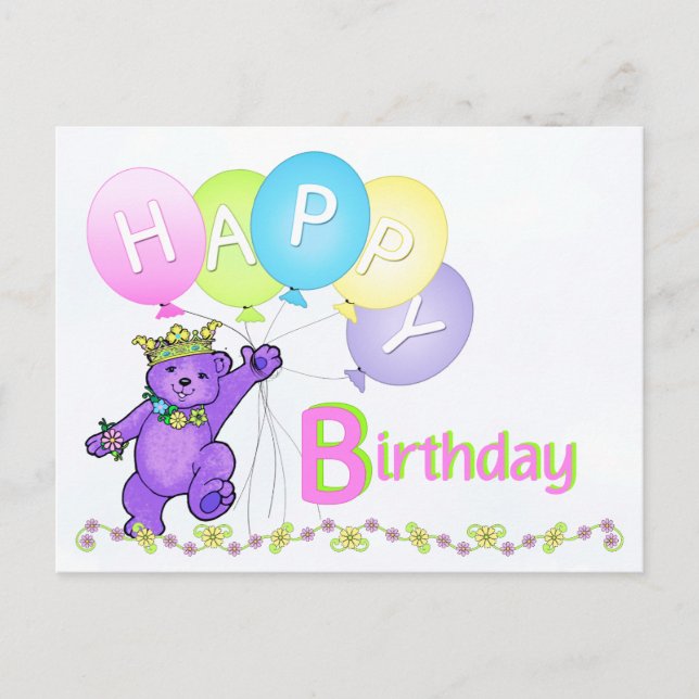 Dancing Teddy Bear Happy Birthday Postcard (Front)