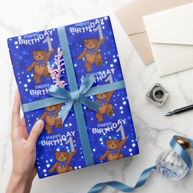Dancing Teddy Bears 1st Birthday Wrapping Paper (Gifting)