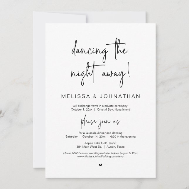 Dancing the night away, Wedding Elopement Party In Invitation (Front)