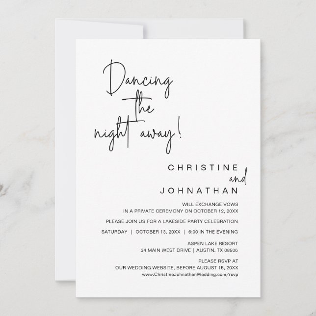 Dancing The Night Away, Wedding Elopement Party Invitation (Front)