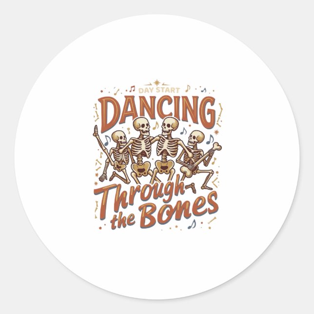 Dancing Through Bones Halloween Skeletons Music Ce Classic Round Sticker (Front)