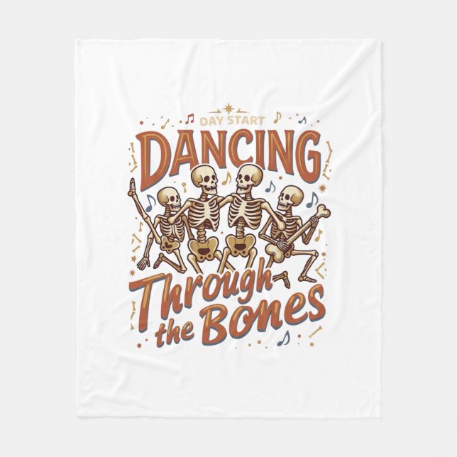 Dancing Through Bones Halloween Skeletons Music Ce Fleece Blanket (Front)
