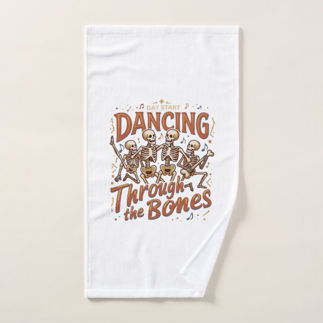 Dancing Through Bones Halloween Skeletons Music Ce Hand Towel (Hand Towel)