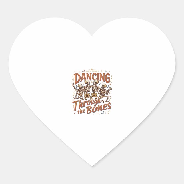 Dancing Through Bones Halloween Skeletons Music Ce Heart Sticker (Front)