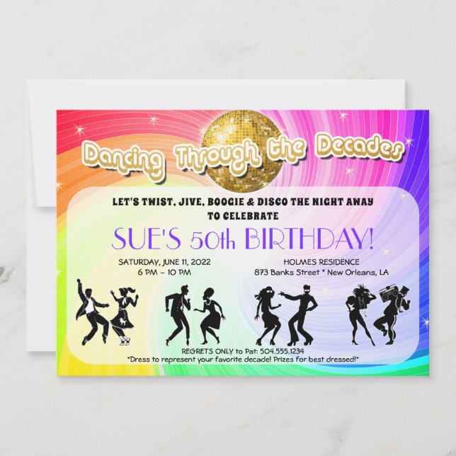 Dancing Through the Decades Invitations, Decades Invitation (Front)