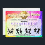 Dancing Through the Decades Invitations, Decades Invitation<br><div class="desc">Colourful and totally awesome "dancing through the decades" theme party invitation. Features a swirled rainbow background with a big gold disco ball, and decade dancers along the bottom. Can be used for a birthday, anniversary, fundraiser, theme party, etc. by changing up the text on the invitation. through the decades invitations,...</div>