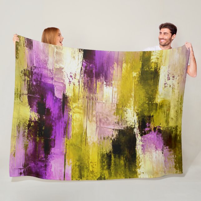 Dancing Through Violet Expressive Modern Abstract Fleece Blanket (In Situ)
