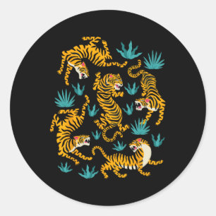 Dancing Tiger Cartoon Graphic  Classic Round Sticker