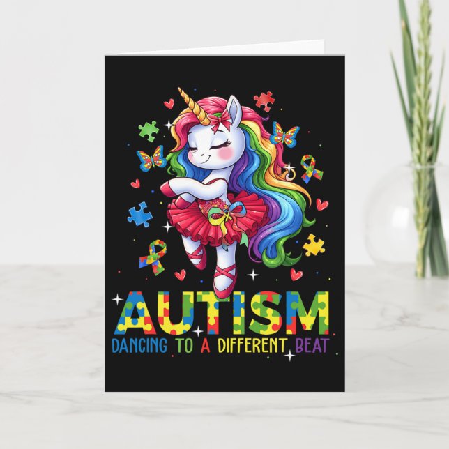 Dancing To Be A Different Beat Unicorn Autism Awar Card (Front)