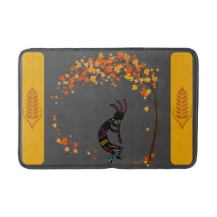 Dancing Tree Fall Leaves Flute Kokopelli Bath Mat
