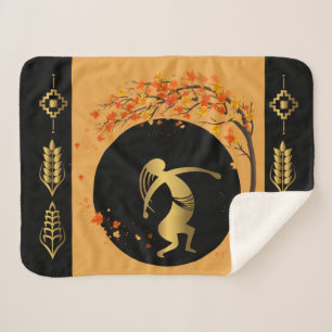 Dancing Tree Fall Leaves Kokopelli Sherpa Blanket