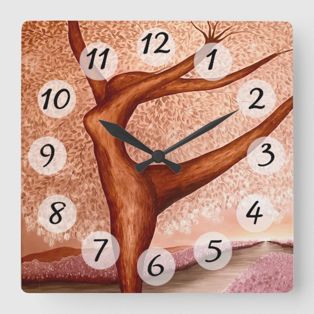 Dancing Tree Square Wall Clock (Front)