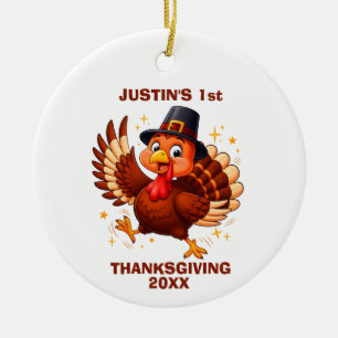 Dancing Turkey Baby's First Thanksgiving Ceramic Tree Decoration