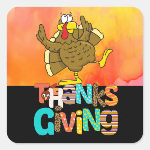 Dancing Turkey Thanksgiving funny cartoon   Square Sticker