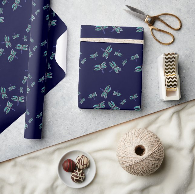 Dancing Turquoise Blue Dragonflies Wrapping Paper (Crafts)