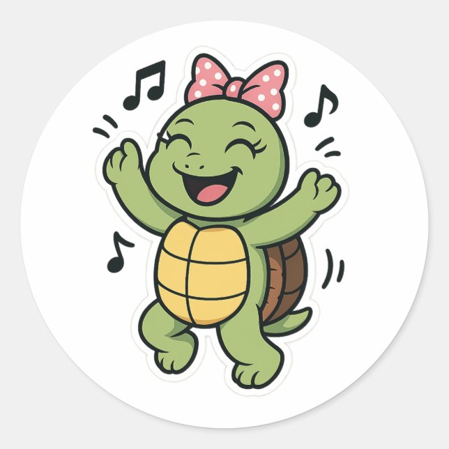 Dancing turtle classic round sticker (Front)