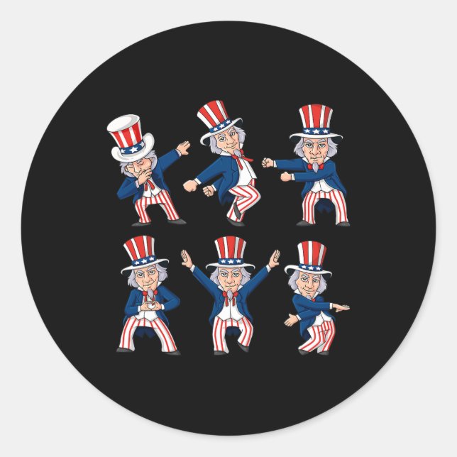 Dancing Uncle Sam 4th Of July Dance Challenge Boys Classic Round Sticker (Front)