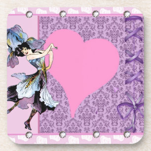 Dancing vintage flower fairy pink design by LeahG Coaster