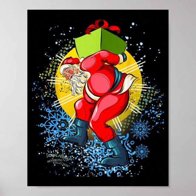 Dancing Vintage Santa Claus Christmas Graphic  Poster (Front)