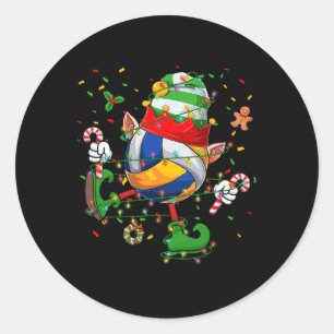 Dancing Volleyball Ball Elf Hat Scute Ss Cute Sss Classic Round Sticker