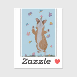 Dancing  Welsh Corgi with Butterflies