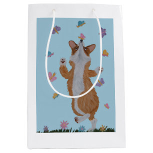 Dancing Welsh Corgi with Butterflies Medium Gift Bag