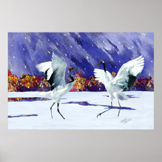 Dancing White Cranes Poster