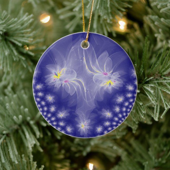 Dancing White-Gold Fractal Water Lilies Ceramic Tree Decoration (Tree)