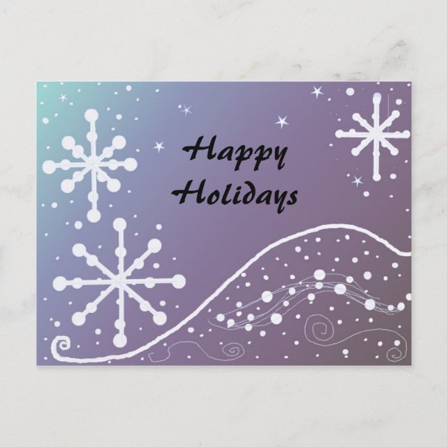 Dancing White Snowflakes Holiday Postcard (Front)