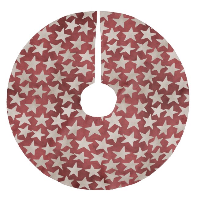 Dancing White Stars on Red Patriotic Christmas Brushed Polyester Tree Skirt (Front)