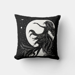 dancing witch in moonlight halloween A.I. fun Cushion