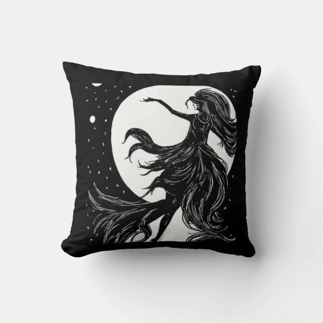 dancing witch in moonlight halloween A.I. fun Cushion (Front)