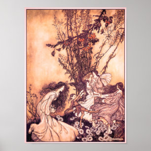 Dancing with Fairies Arthur Rackham Illustration Poster