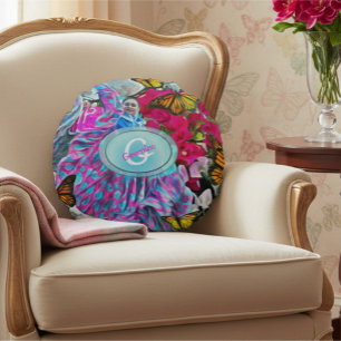 Dancing with Flowers & Butterflies PV01 Round Cushion