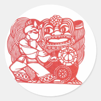 Dancing with lion classic round sticker