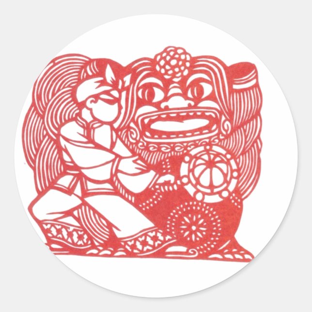 Dancing with lion classic round sticker (Front)