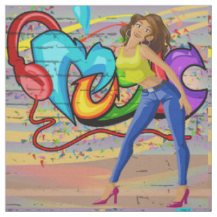 Dancing Woman 2 Music Graffiti Wall Fabric